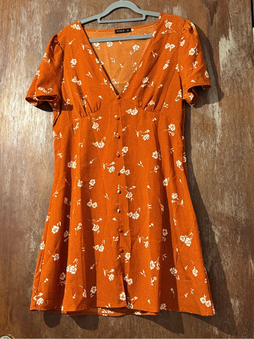 Cotton On Rust Orange Floral Midi Dress Lightweight Cottagecore Coastal Beach L - Picture 2 of 9
